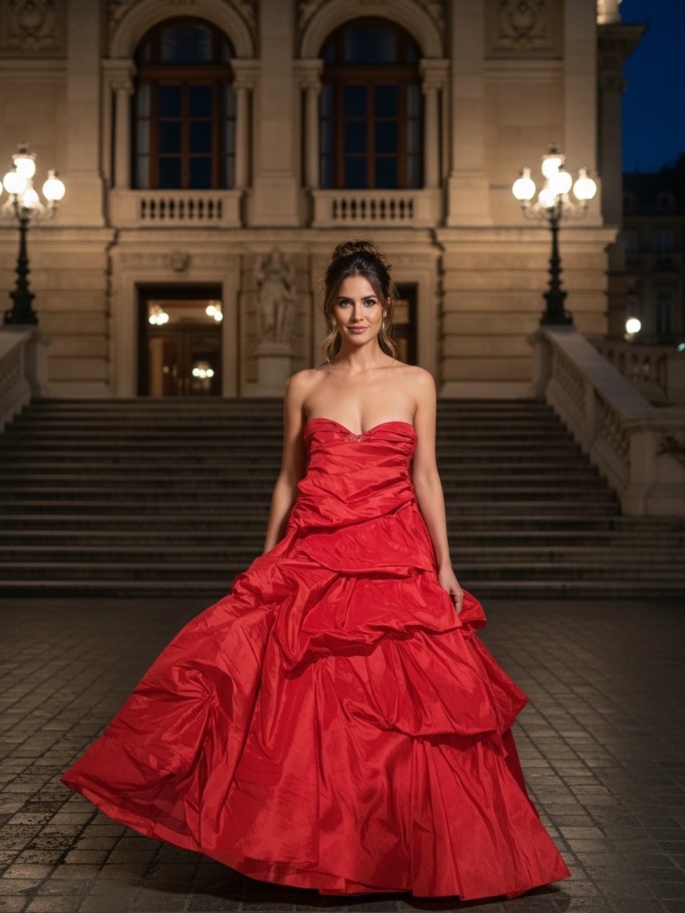 David's Bridal Strapless Crimson Ball Gown